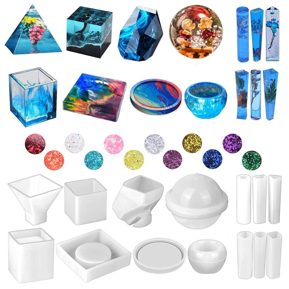 26PCS Silicone Molds for Epoxy Resin Casting - Spheres Cubes Coasters DIY Craft