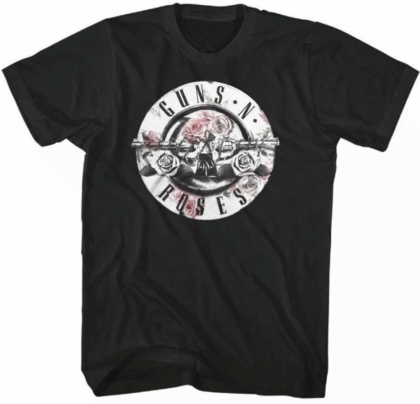 Guns N Roses Floral Fill Bullet Logo T Shirt Mens Rock Music Classic Band Black