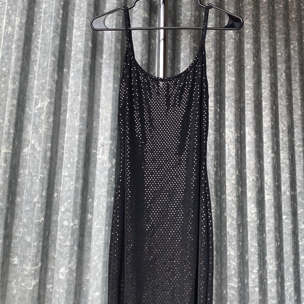 Y2K Black Sequin Print Spaghetti Strap Slinky Gown Size Large