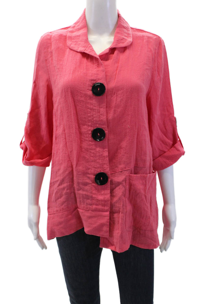 IC by Connie K Womens Cotton Long Sleeve Button Up Blouse Pink Size SFree Shipping in US $100+ Orders | $6.95 Orders Below
