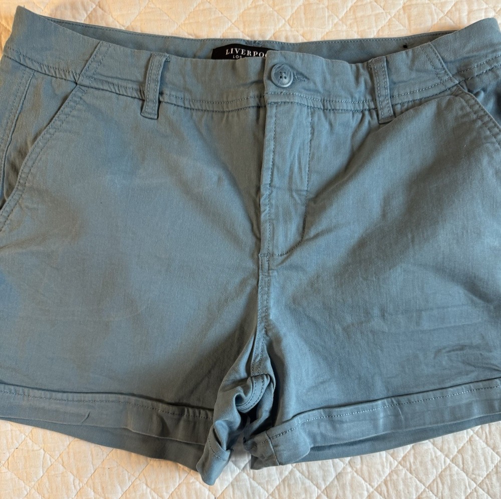 Liverpool Los Angeles Stretch Blue Cotton Modal Elastane Soft Cuffed Shorts Sz12