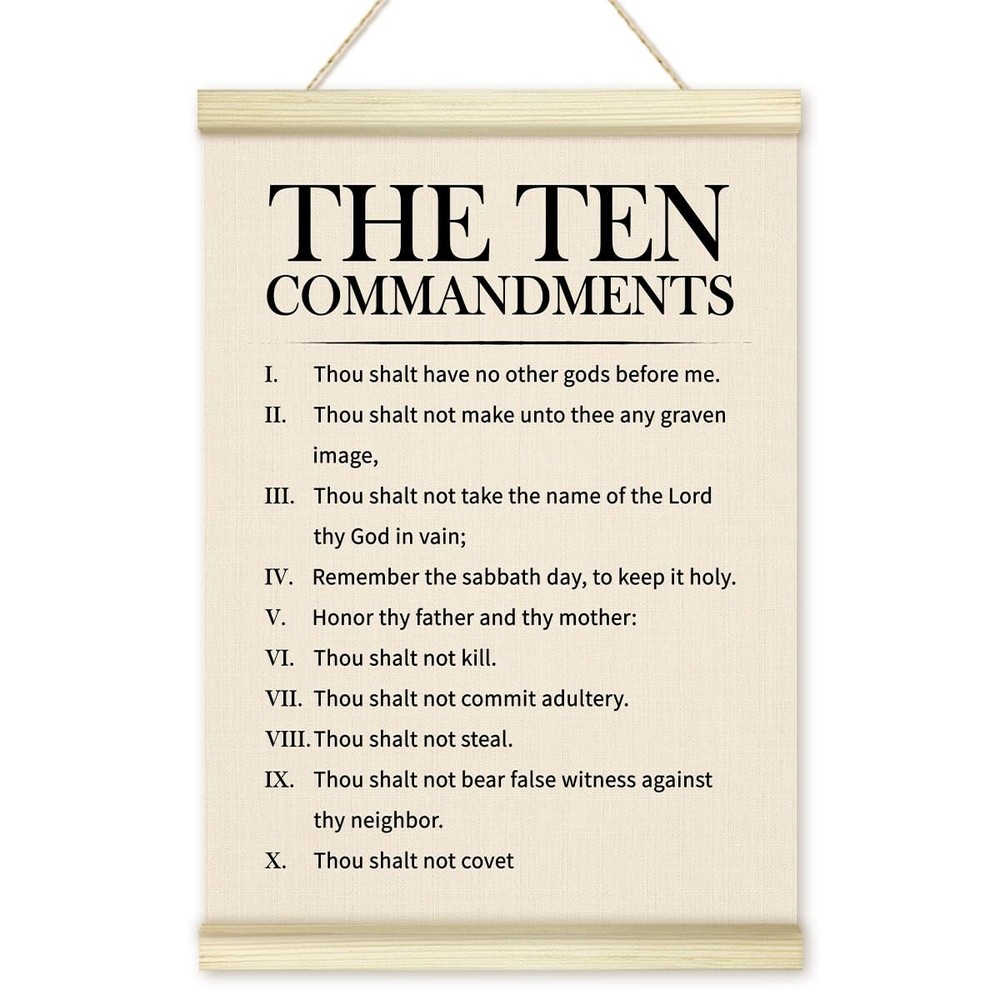 10 Ten Commandments Poster Hanger Frame, Christian Motivational Wooden Canvas