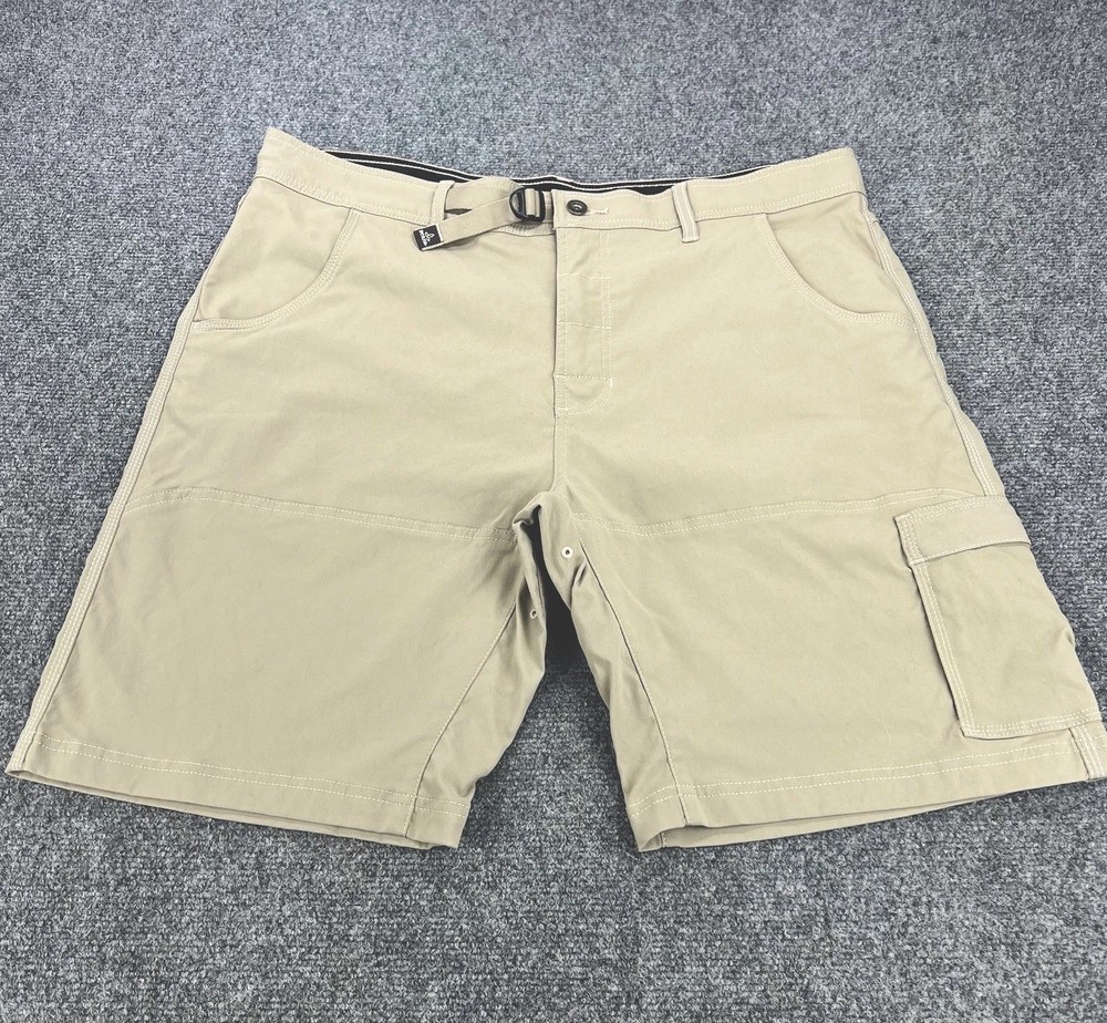 Prana Zion Shorts II Men’s 38 x 10 Khaki Beige Chino Hiking Belted Lightweight