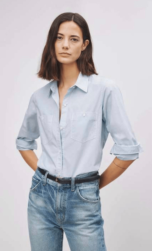 NILI LOTAN Perine 100% Cotton Shirt in Light Blue NWT Size X-Small