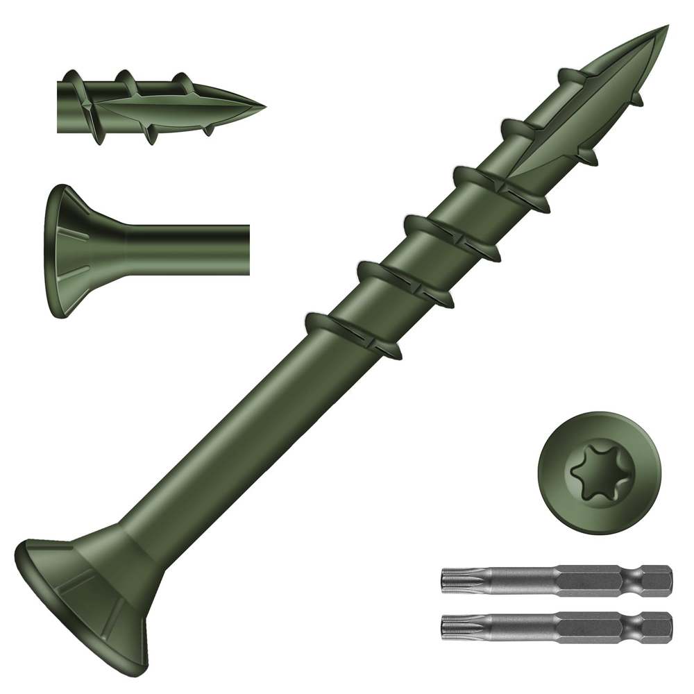8x1.5 Inch Deck Screws 1288Pcs 8LB Exterior Wood Screws Carbon Steel Green Coated