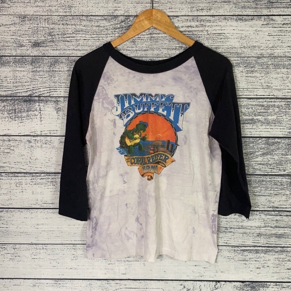 Vintage 80s Jimmy Buffet The Coral Reefer Raglan Band Tour Tee Shirt