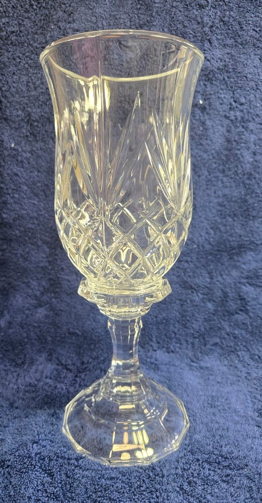 Vintage St George 24% Lead Crystal Diamond Point Hurricane Candle Holder 1970s