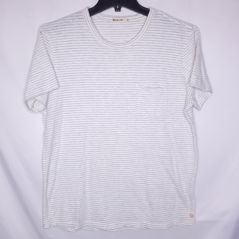 Marine Layer T Shirt Mens Medium White Striped Saddle Hem Crew