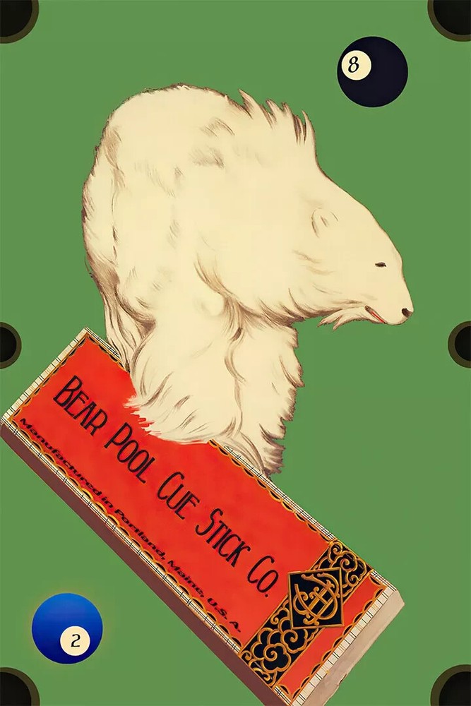 Vintage Polar Bear Billiard Game Art Poster for Wall Decor