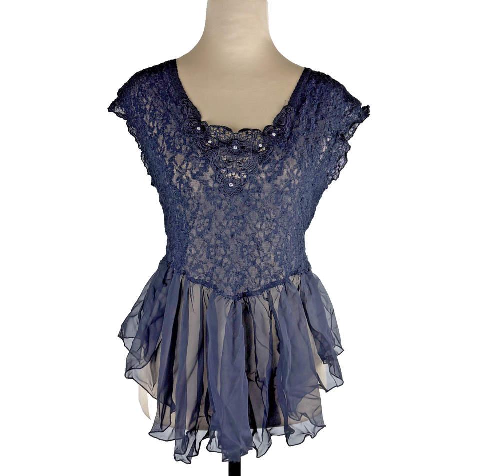Vintage Cinema Etoile Women’s L Black Lace Chiffon Top Ballet Costume Whimsygoth