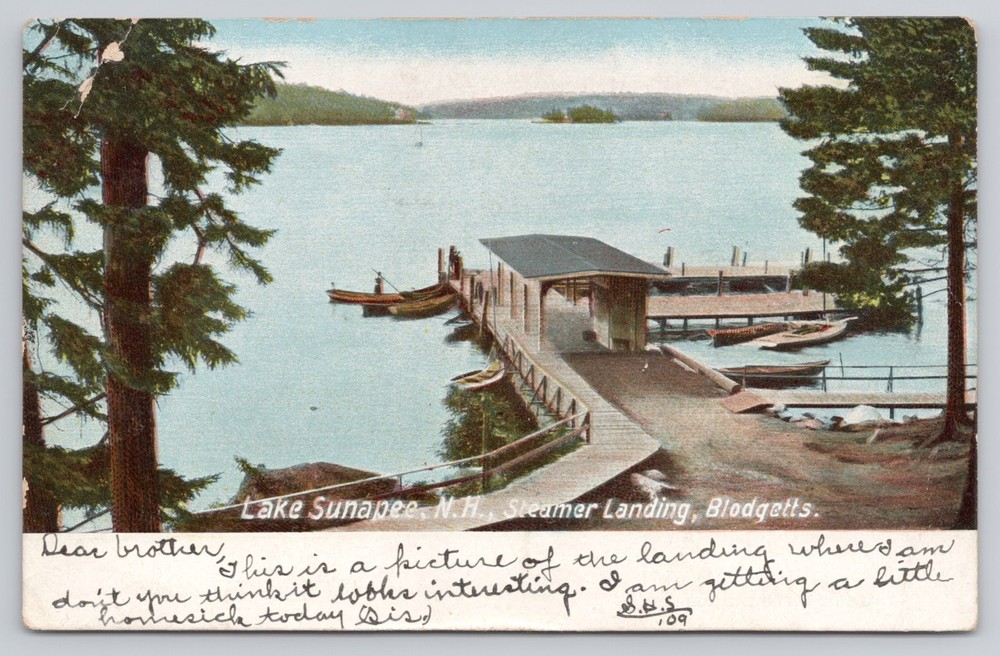 Lake Sunapee NH New Hampshire Steamer Boat Landing Blodgetts 1906 Postcard