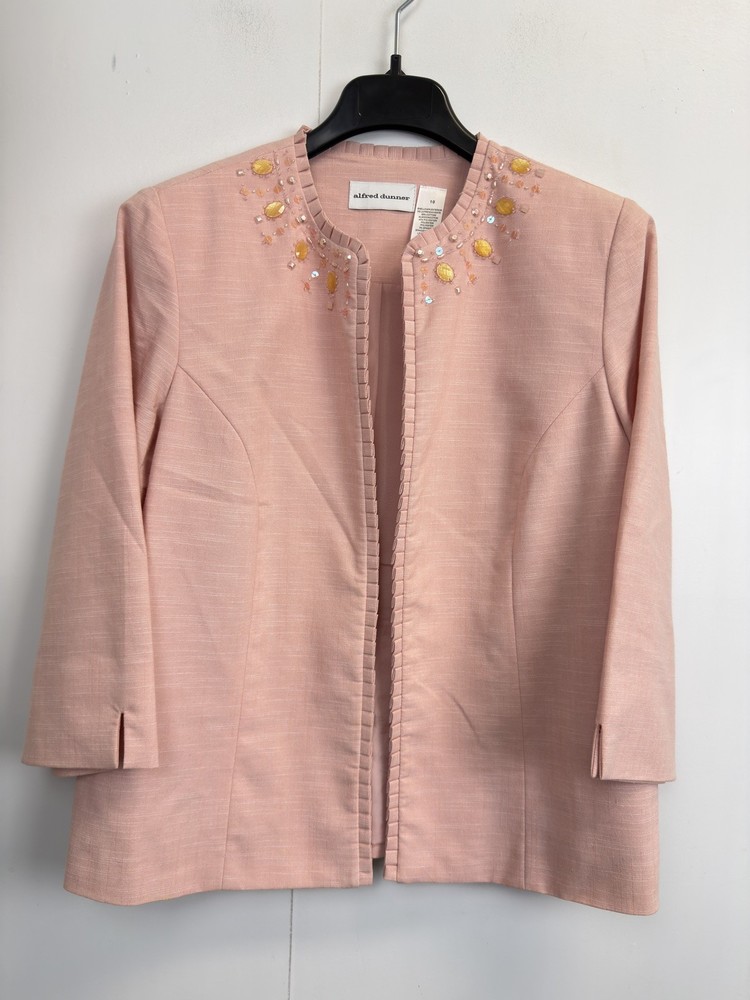 Alfred Dunner Blazer Womens 10 Light Blush Beaded Open Front Career Jacket