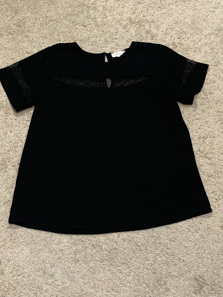 Crescent Womens Shirt Size Large Black Lace Classic Dress Lightweight