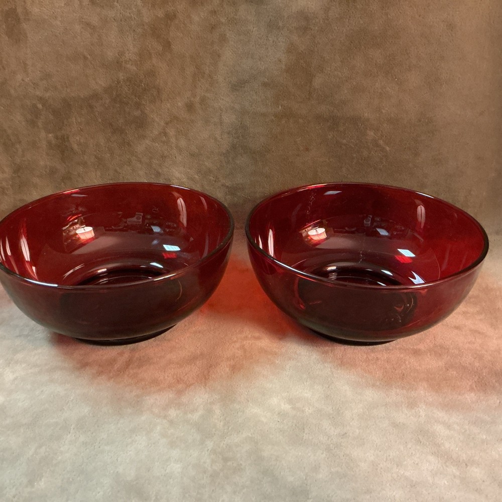 Vintage 1950s anchor hocking glass Royal ruby red Footed salad bowl lot of two