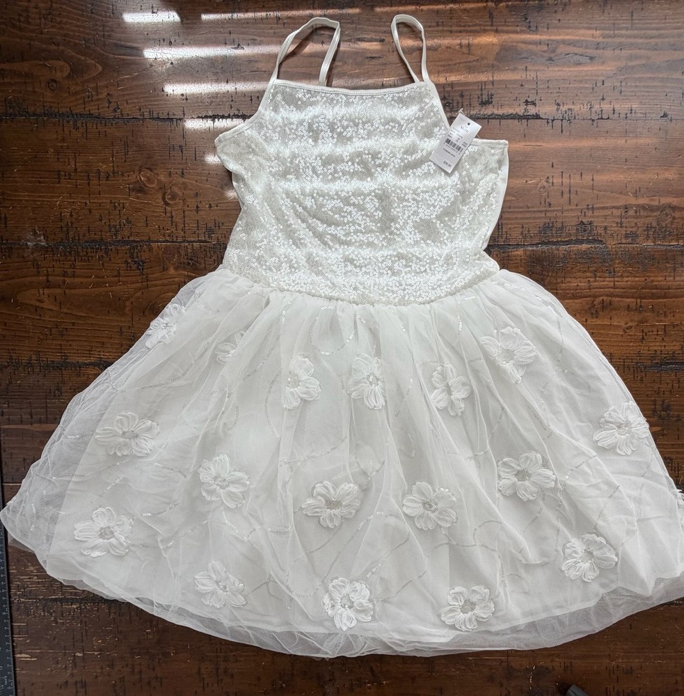 Zenzi Girls White Sequin Bodice Floral Tulle Dress Size XL (14)