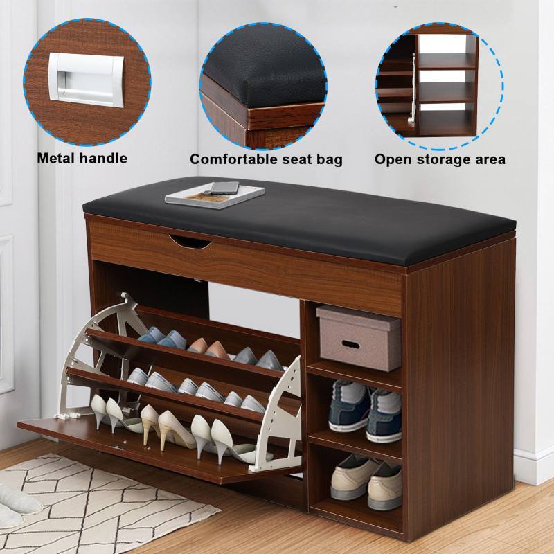Farmhouse 3-Drawer Flip Shoe Cabinet Bench for Entryway or Living Room