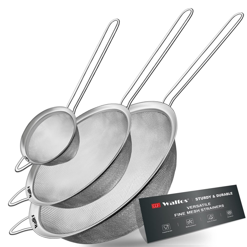 Fine Mesh Strainer Set of 3, Stainless Steel Wire Strainers for Kitchen, Mult...