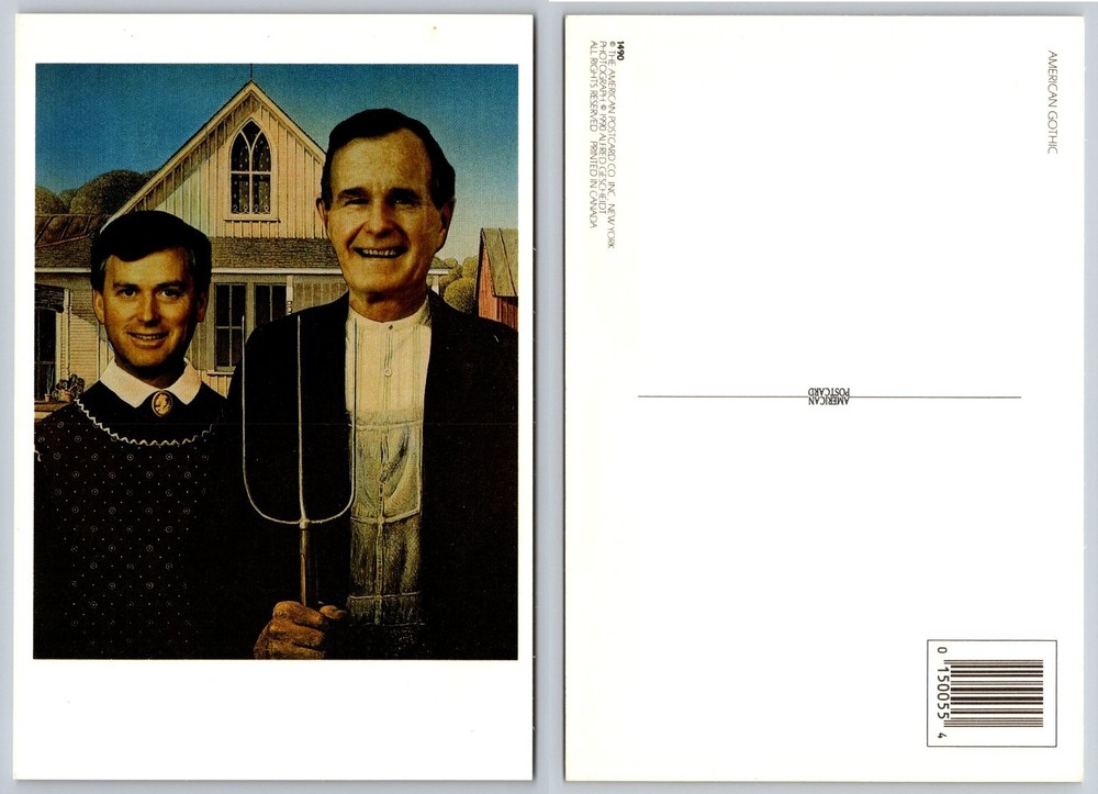 George H.W. Bush Dan Quayle American Gothic Parody Political Humor Postcard 1990