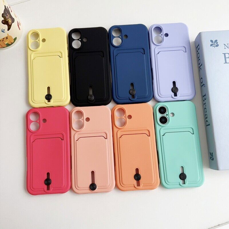 Push Card Slot Phone Case For iPhone 16 15 14 13 12 11 Pro Max XR XS 7 8 SE