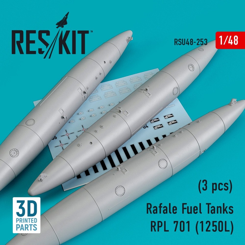 ResKit RSU48-0253 Scale 1:48 Rafale Fuel Tanks RPL 701 (1250L) 3 pcs 3D printing