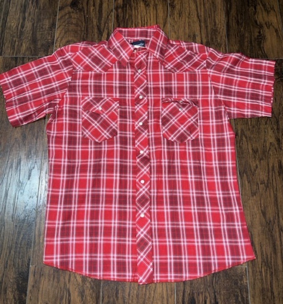 Wrangler Men's Western Plaid Short Sleeve Cotton Button-Up Shirt Red Size L