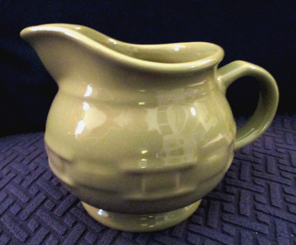 Longaberger Pottery Woven Traditions Ceramic Pitcher Sage Green 4” Creamer EUC
