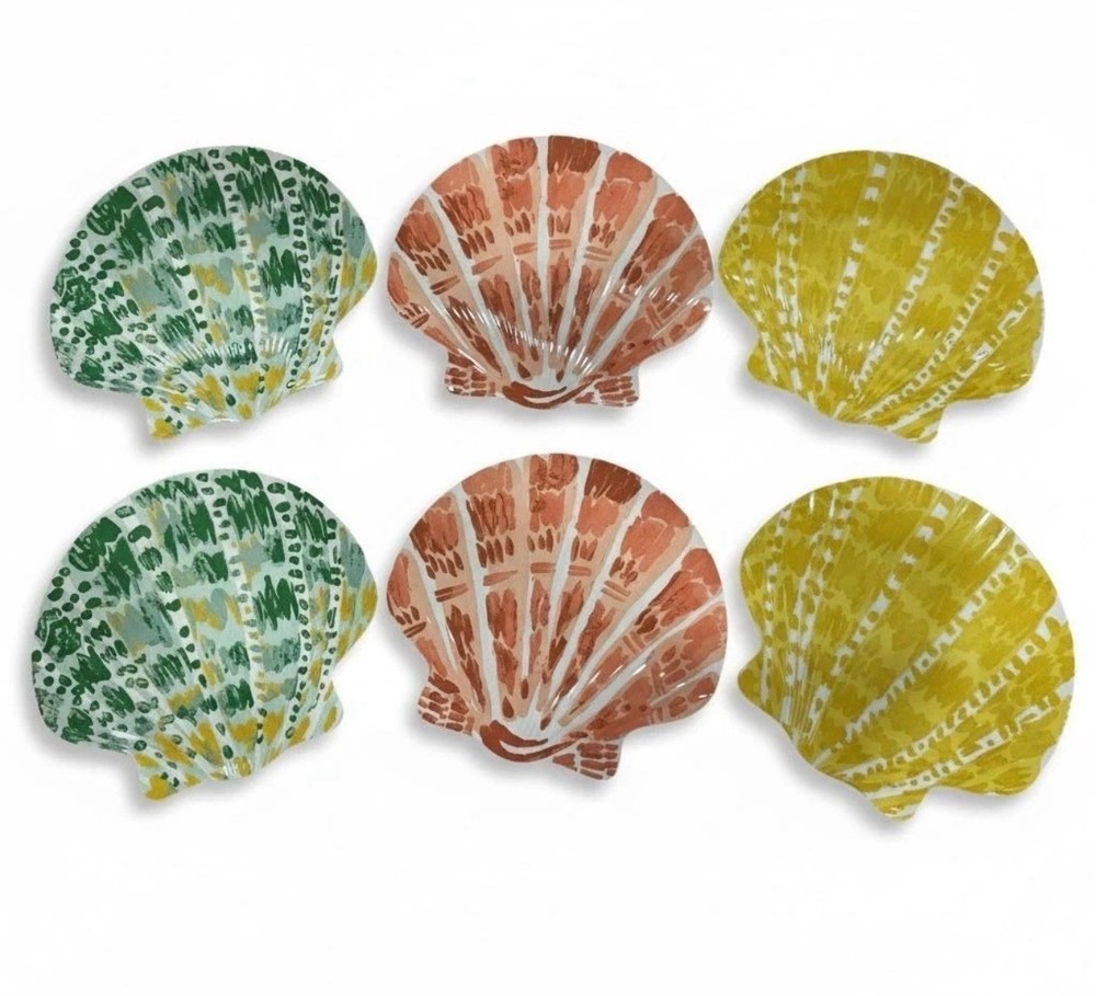 6pk Threshold Appetizer Sea Shell Shaped Plates Various Colors Beach Coastal 8