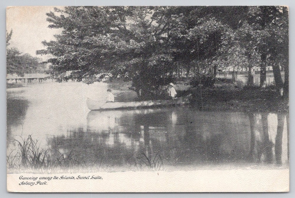 Asbury Park NJ Sunset Lake Canoeing Postcard c.1910 Vintage