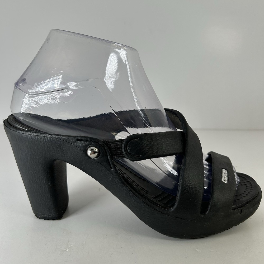 CROCS Cyprus IV Mule Sandals for Women Size 6 Black Block Heel Strappy Open Toe 14558