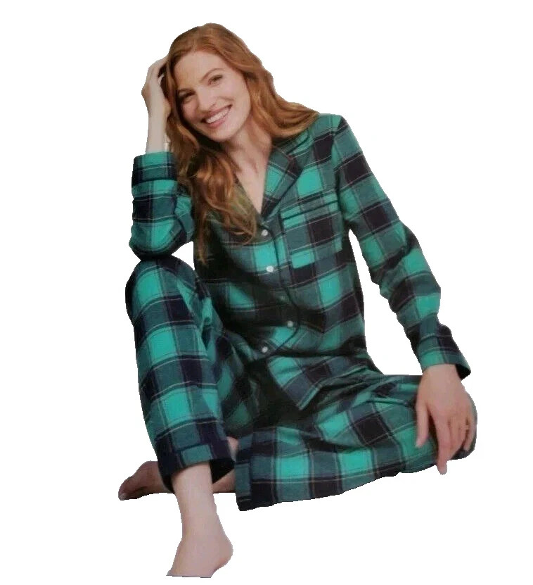 Lands' End Ladies' Flannel Pajama Set 2-piece Green M