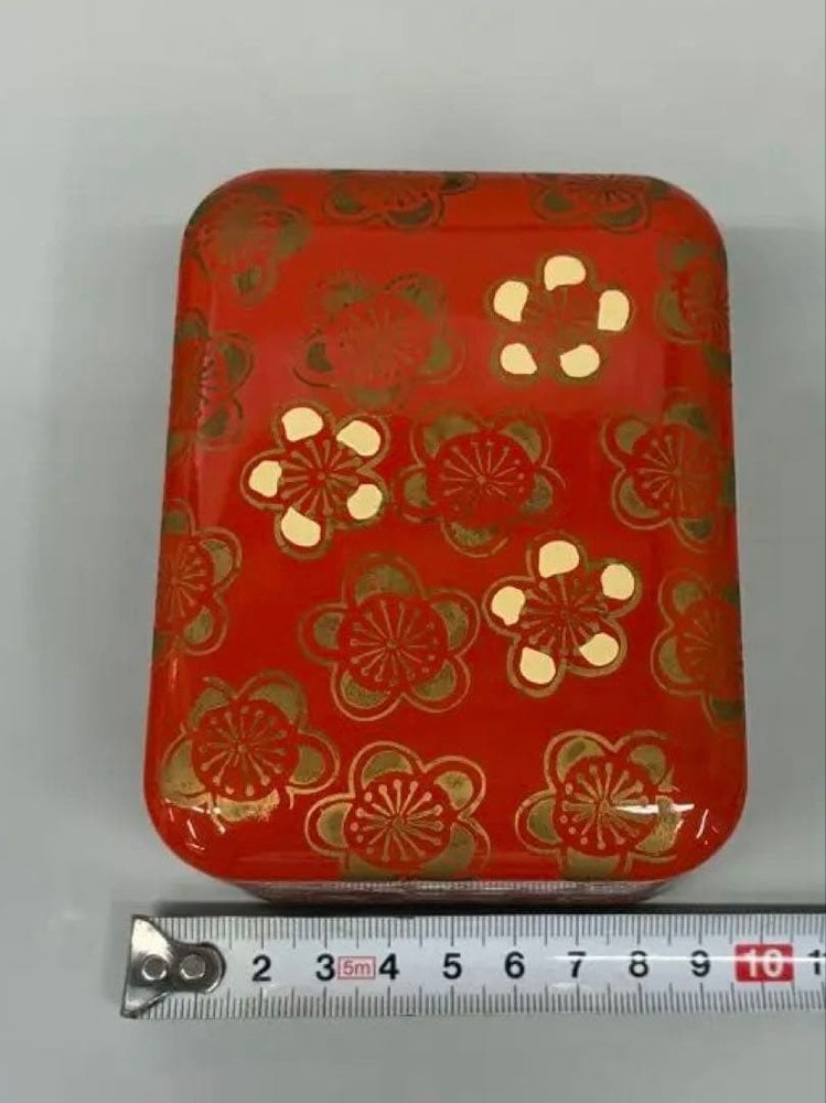 Vermilion Lacquer Inkstone Box with Plum Blossom Gold Decor Traditional design