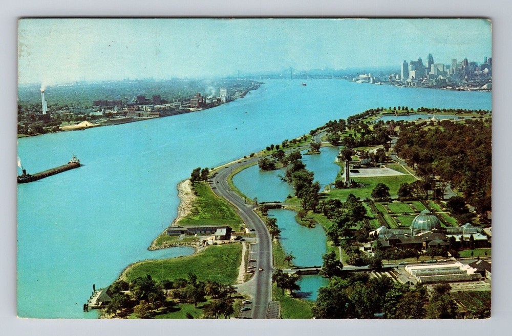 Detroit MI-Michigan, Panoramic Aerial View Belle Isle, Vintage Souvenir Postcard
