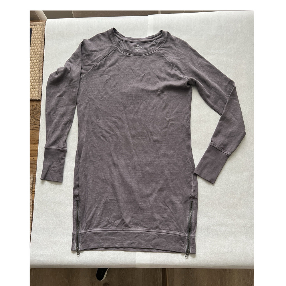 Athleta Gray Pullover Sweatshirt Long Sleeve Zipper Accents Thumb Holes Size S