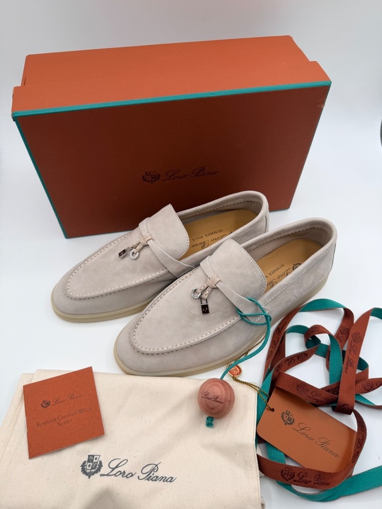 Loro Piana Summer Charm Walk Women’s EU 40 Pearl Grey Loafer Shoes