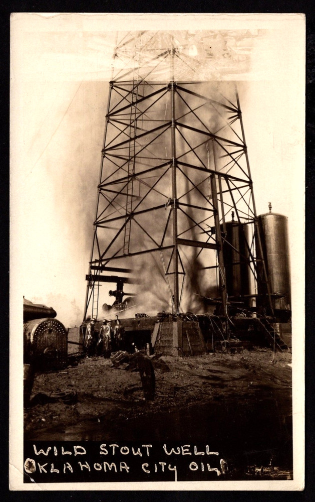 OKLAHOMA CITY OK Wild Stout Oil Well RPPC Real Photo Postcardv 1925-1942