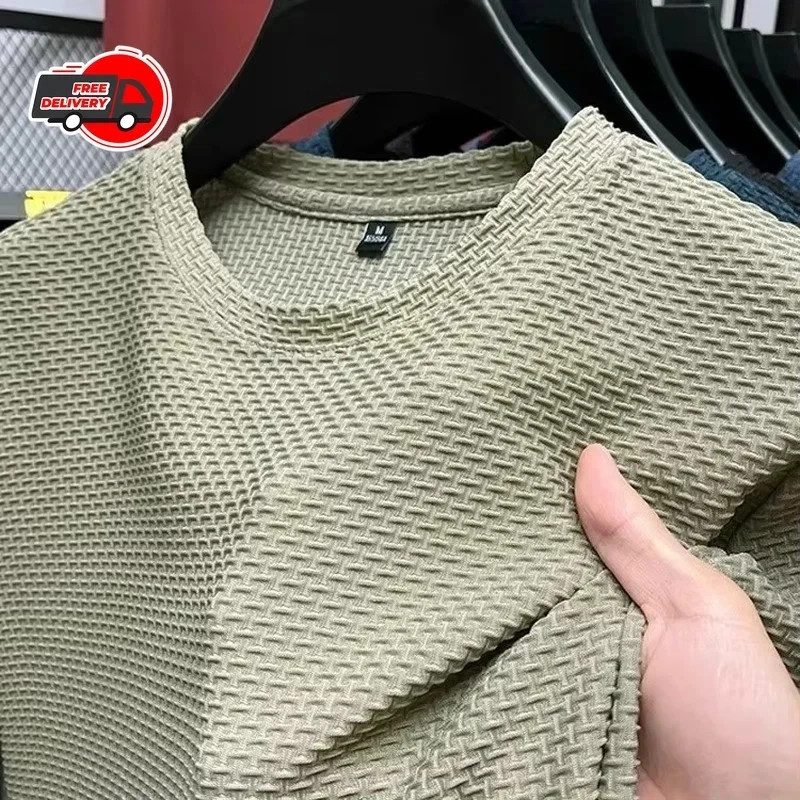 Men's Short Sleeve Mesh Bamboo Ice Silk T-shirt Casual Versatile Summer Elastic