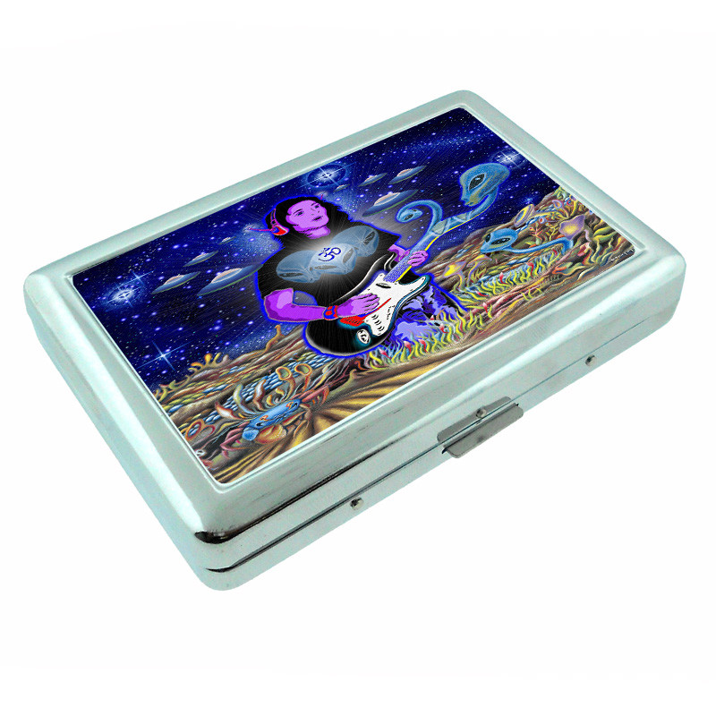Alien Rock Music Em1 Silver Metal Cigarette Case RFID Protection Wallet