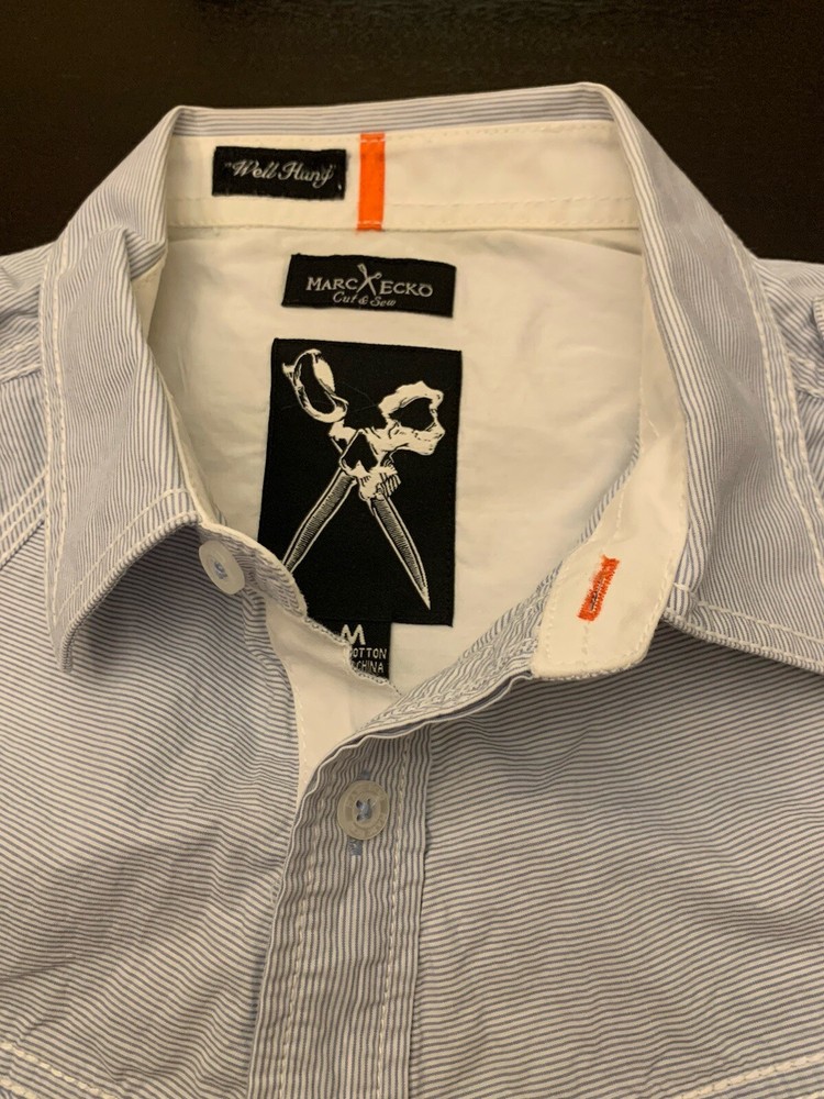 Marc Ecko Shirt Mens Medium White Button Down Cut & Sew L/S Y2K VTG Cotton Stain