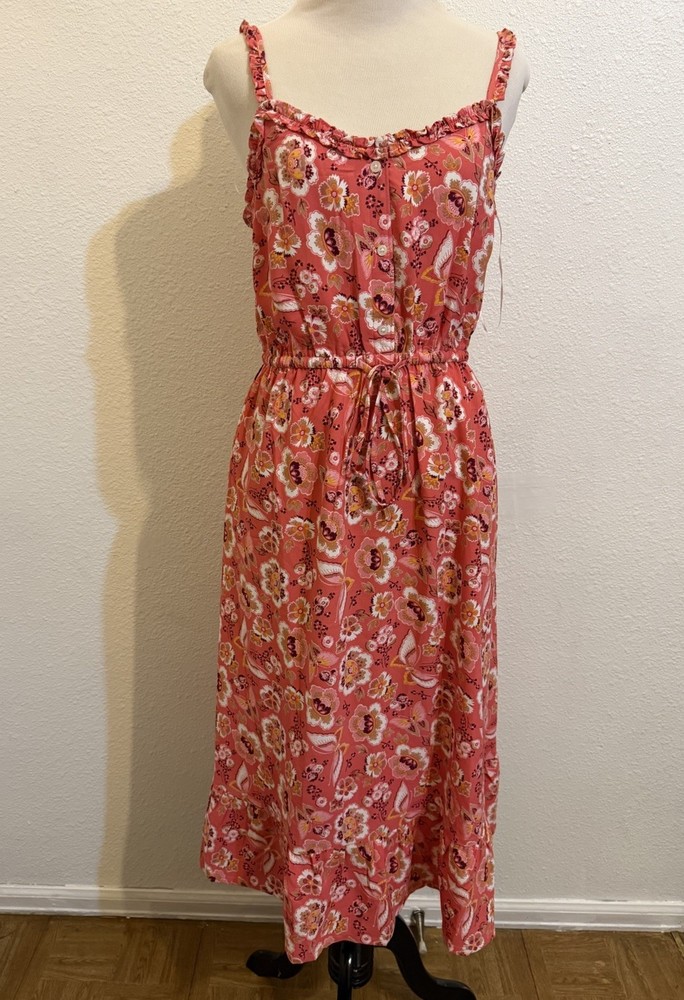 Loft Petite Pink|Orange Paisley Midi Dress Sundress Size 2 Sleeveless Women’s
