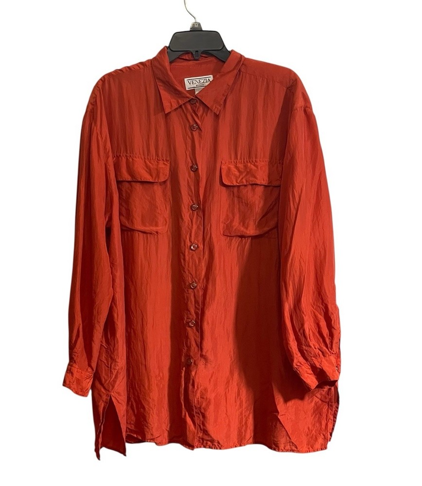 Venezia Vitale 18/20 100% Silk Button Front Tunic Shirt Long Sleeve Quiet Luxury