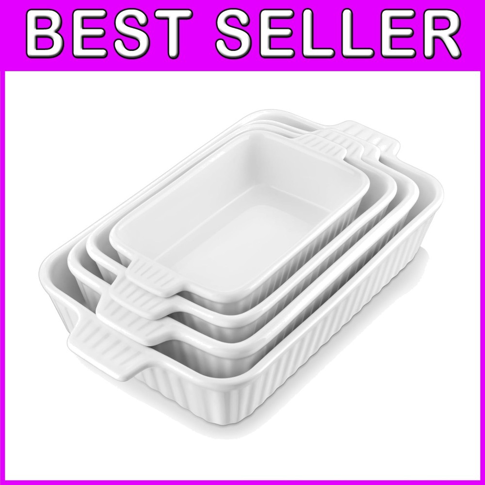 Porcelain Baking Dishes Set of 4, White, 3QT/2QT/1.5QT/0.8QT