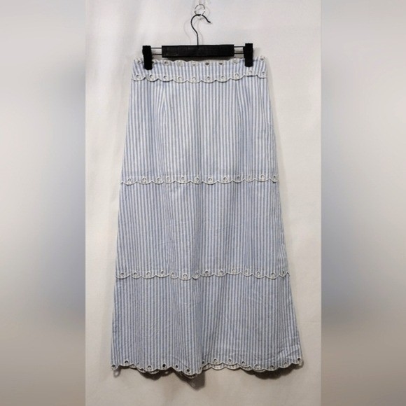 NWT Lalavon Women's Blue White Striped Babydoll Skirt 90s Retro Cottagecore Style
