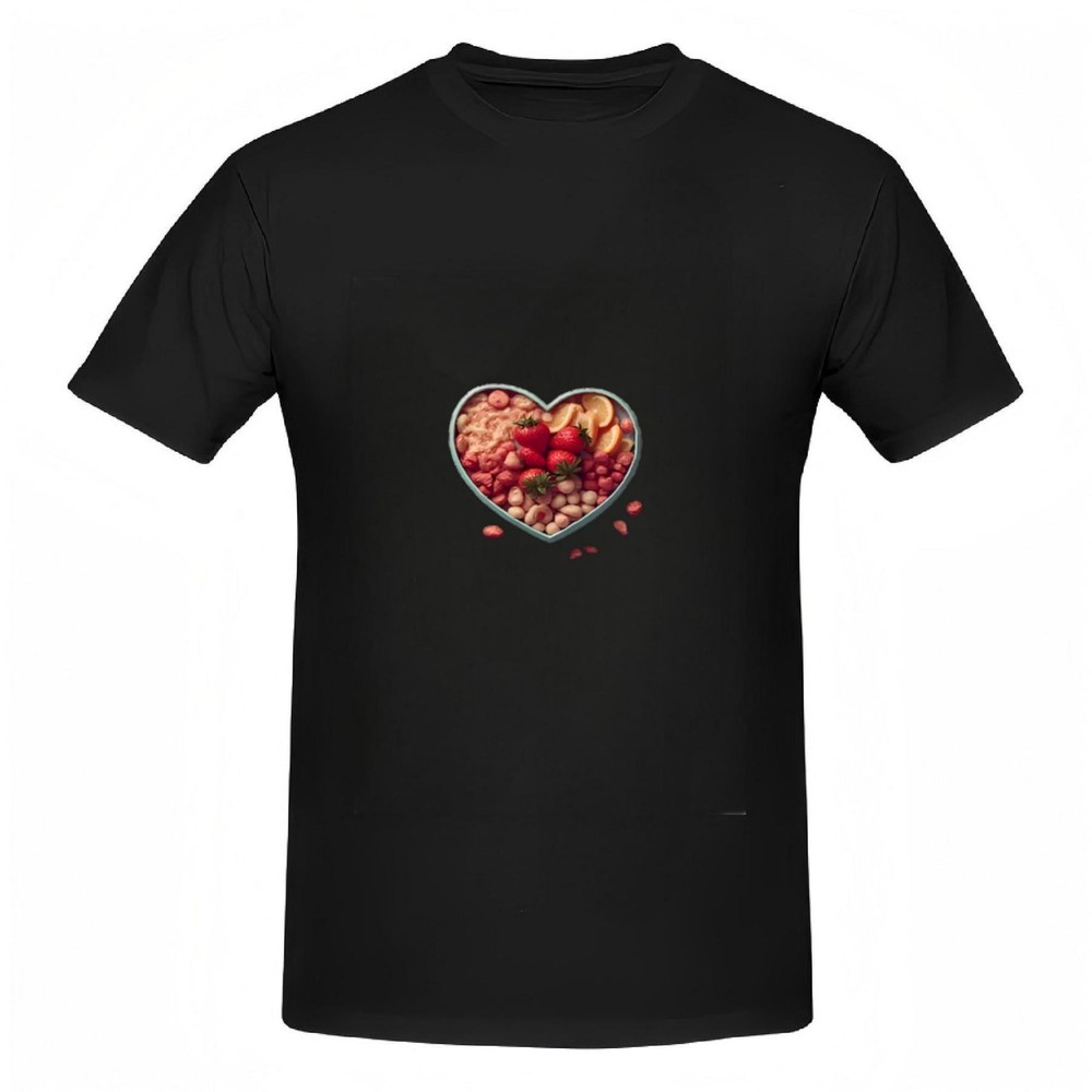 Cotton Short Sleeve T-Shirt for Women - Heart-Shaped Fruit   with Strawberries