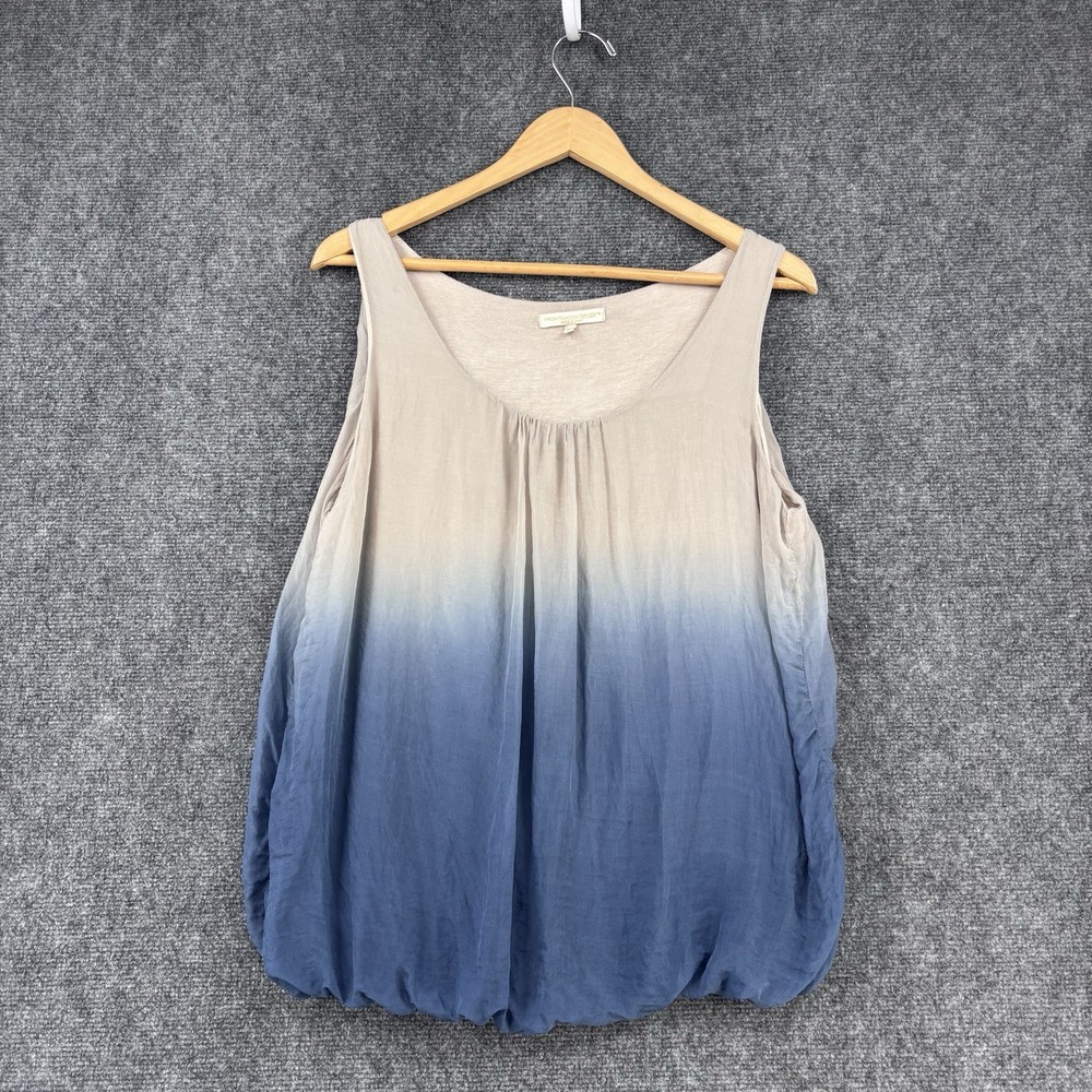 Prontomoda Giusy Made In Italy Blue Beige Ombré Silk Tank Top Blouse Women’s XL