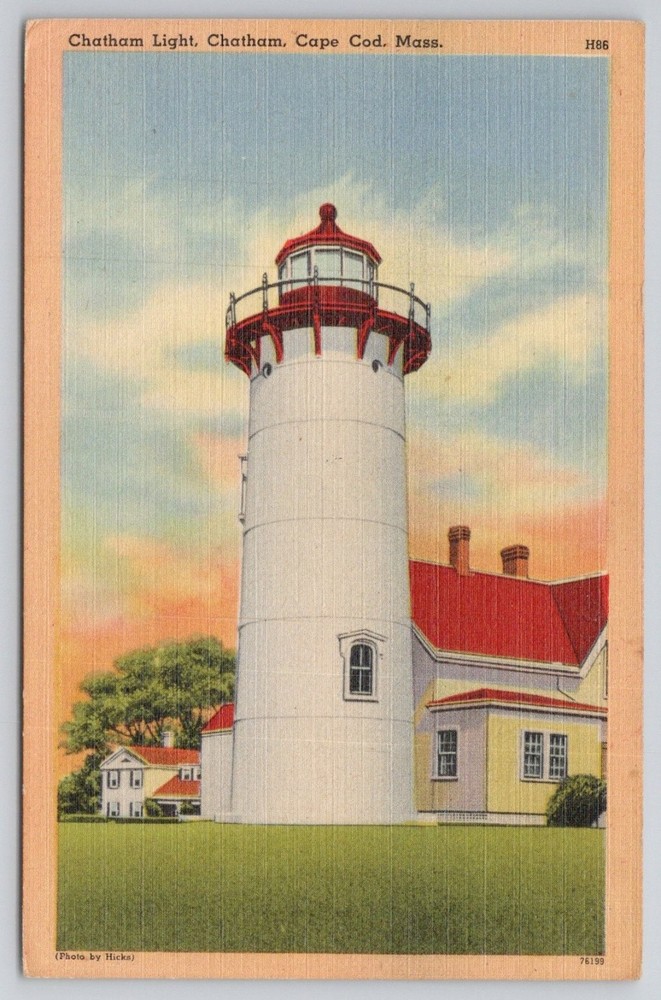 Chatham Light Cape Cod MA Linen Postcard Lighthouse Ticnor Bros H. L. Moore