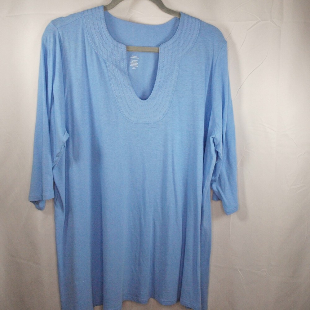 J. Jill Petite XL  Blue V-Neck Linen Blend Knit Side Slit Tunic Top