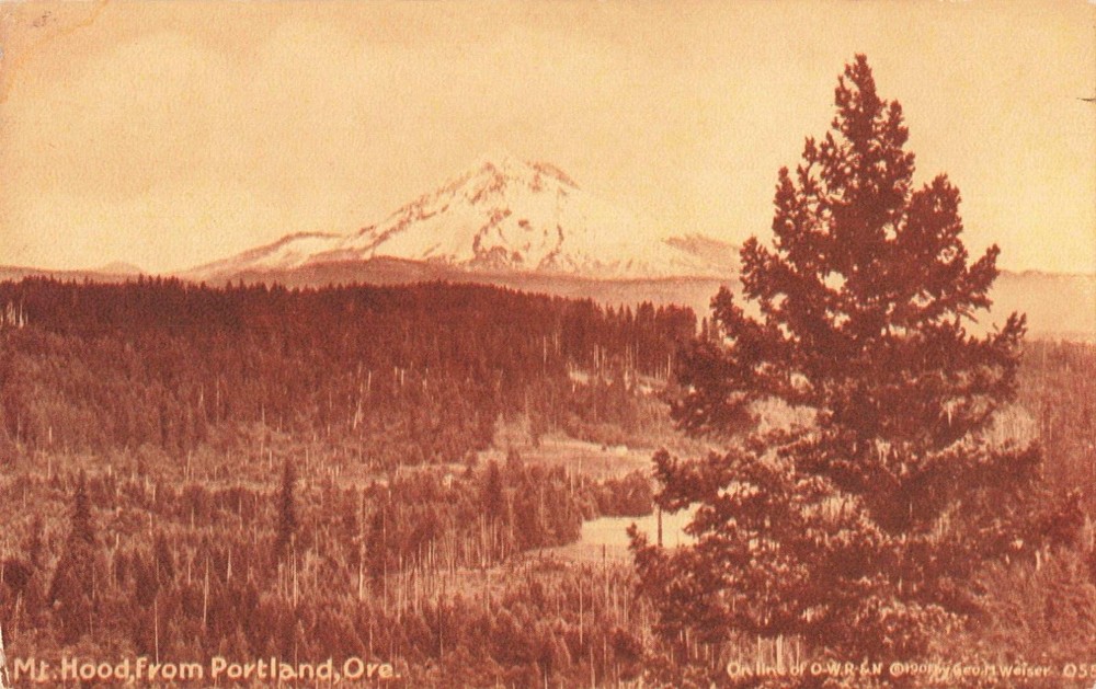 Portland Oregon, Mount Hood, Scenic View, Sepia Tone, Vintage Postcard