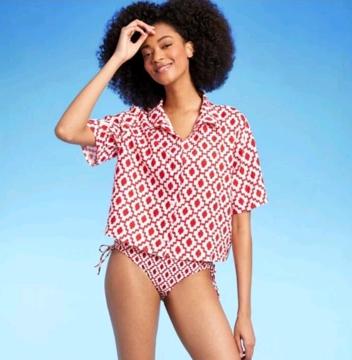Shade & Shore Crop Linen-Blend Top Size XL