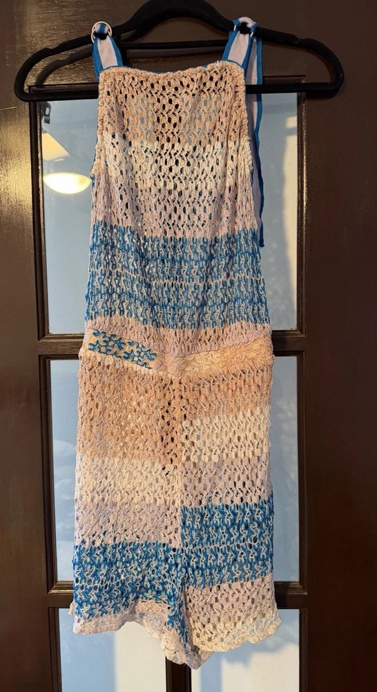 Missoni Mare Crochet Blue White Metallic Cream Sleeveless Romper Blue Size 38