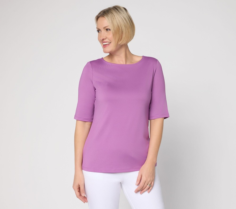 Susan Graver Women's Top Sz XL Essentials Butterknit Elbow Sleeve Purple A215099